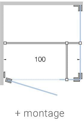 Draaideur met zijdeel+zijpaneel hoek close tot 100CM H200CM satijn- chroom+ montage