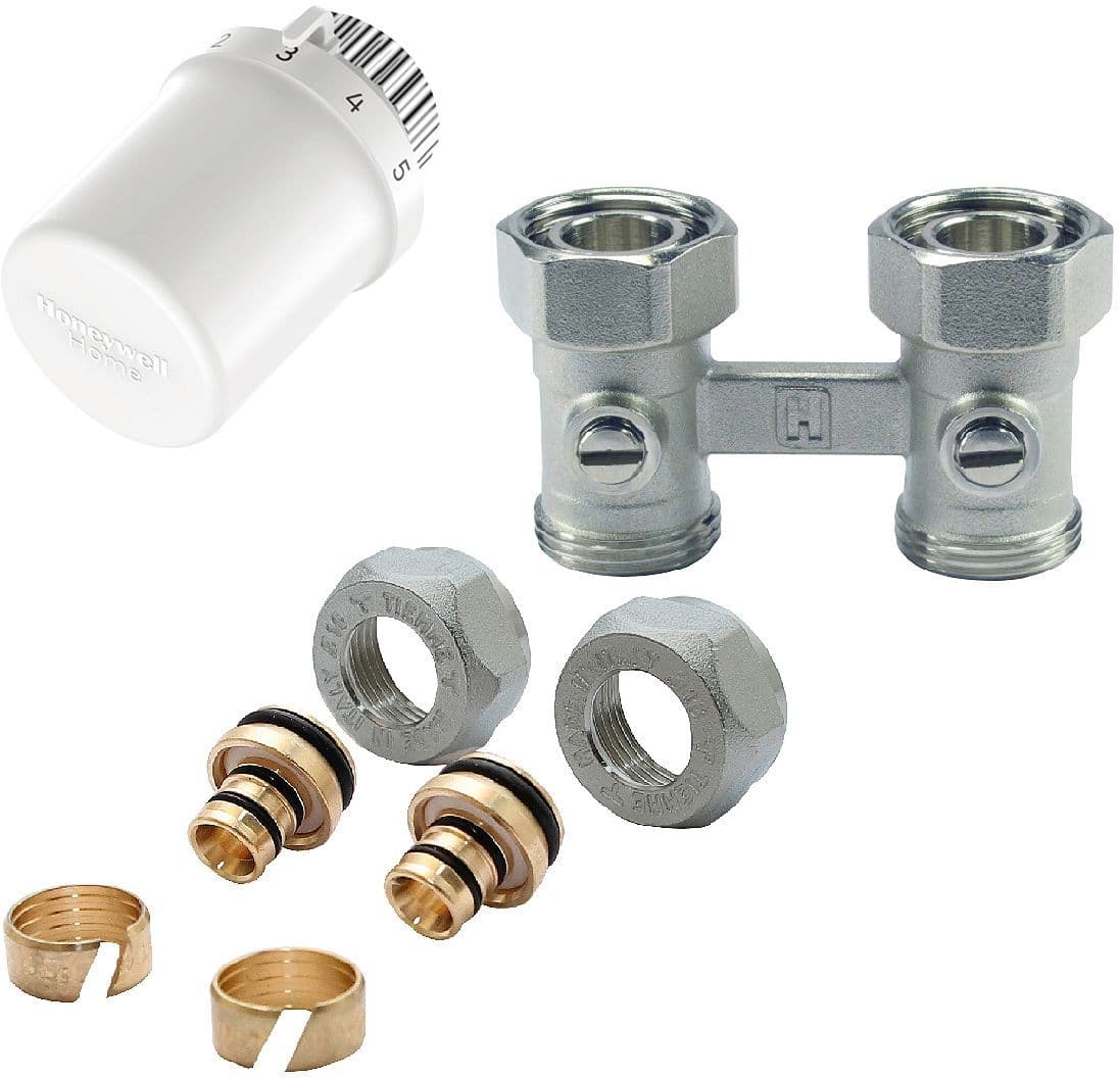 Kit de robinet thermostatique p.radiateur universal integre 1/2"-3/4" +RACC.16MM Honeywell droite