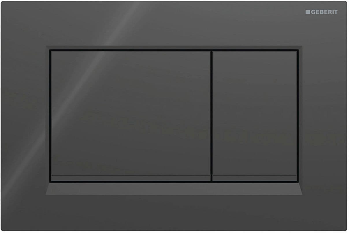 PLAQ.D.COMMANDE 2 TOUCHES SIGMA20 CARRE GEBERIT NOIR-NOIR BRILLANTE + BANDES DESIGN EN NOIRES MATES