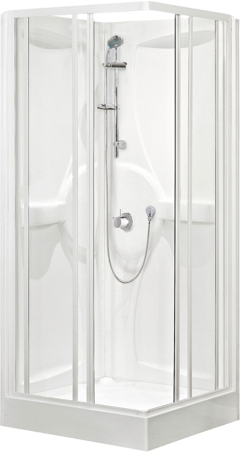 Douche cabine desco Collection 90-90 + inbouw thermostaat hoekinstap alu/wit-helder