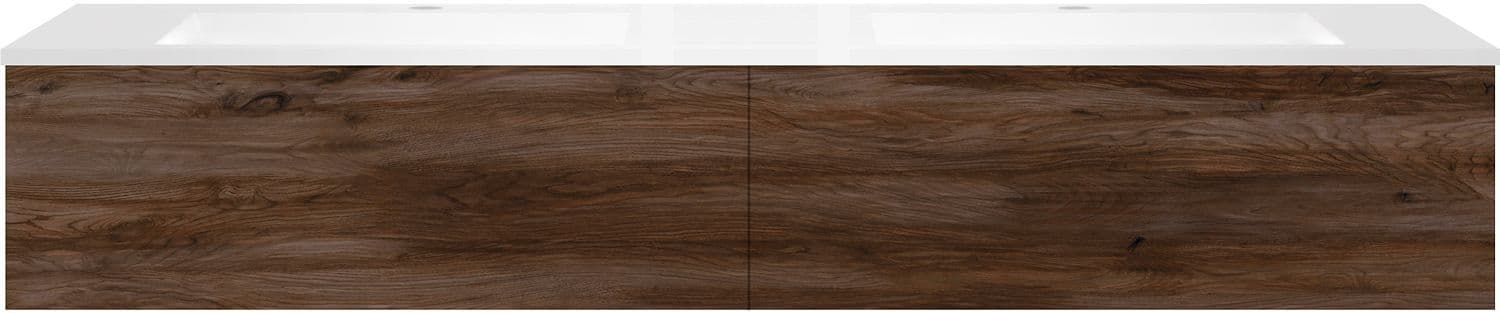 Onderbouw COFFEE 2 lades 180 duo notelaar Fluweel +dubbele wastafel kunstmarmer wit