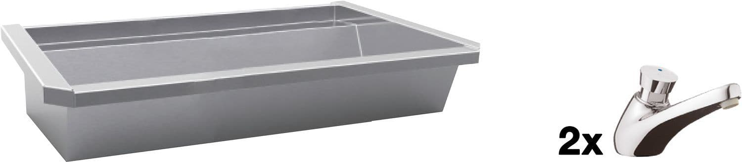 Muurwasgoot sanilav intersan 120CM Rvs 2 staande zelfsluitende kranen