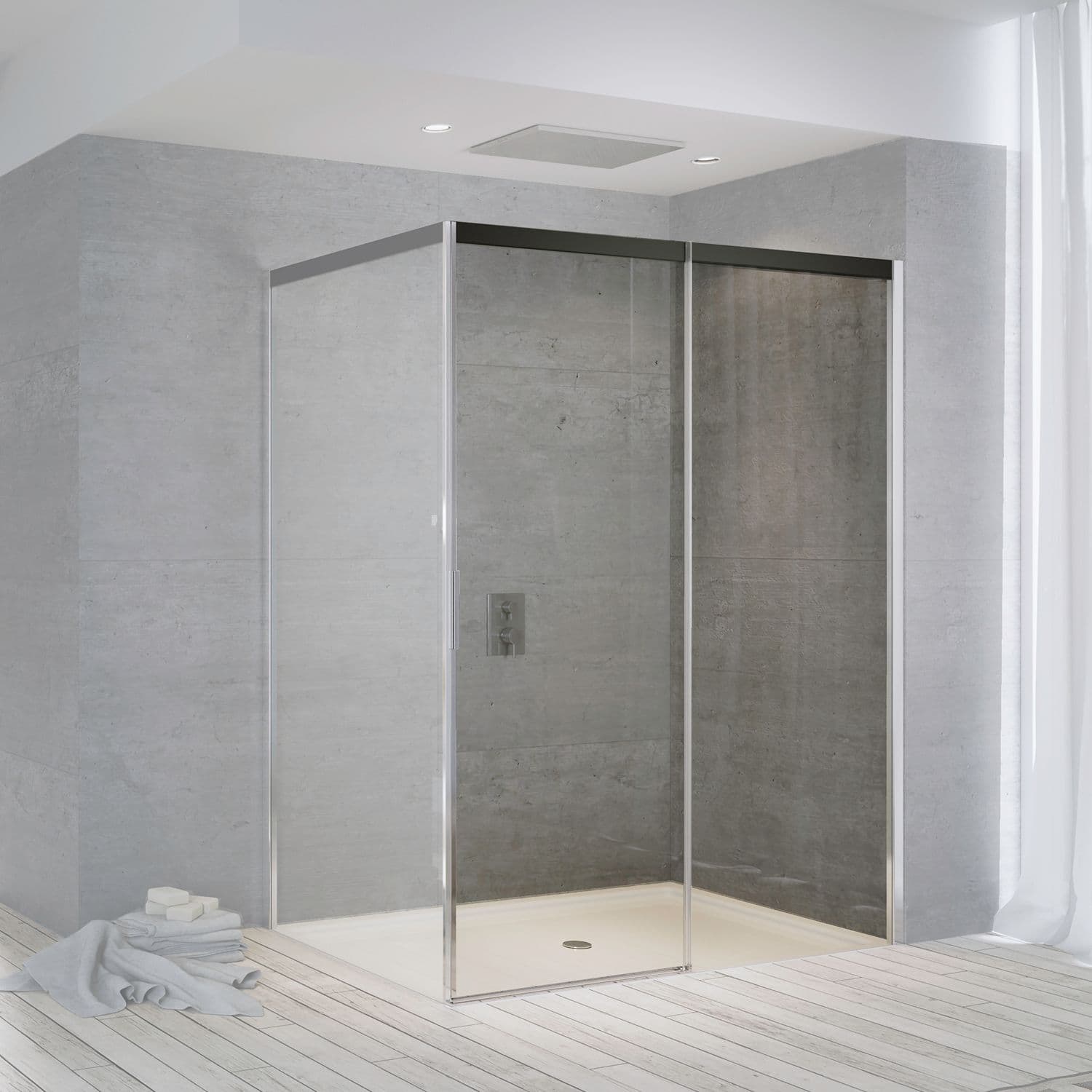 SCHUIFDEUR HOEK SUITE 1665-1690 H2000 RECHTS NANOTEC SOFTCLOSE ZWART-CHROOM/HELDER