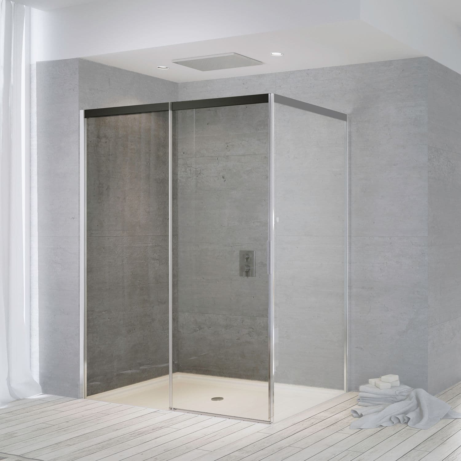 SCHUIFDEUR HOEK SUITE 1465-1490 H2000 LINKS NANOTEC SOFTCLOSE ZWART-CHROOM/HELDER