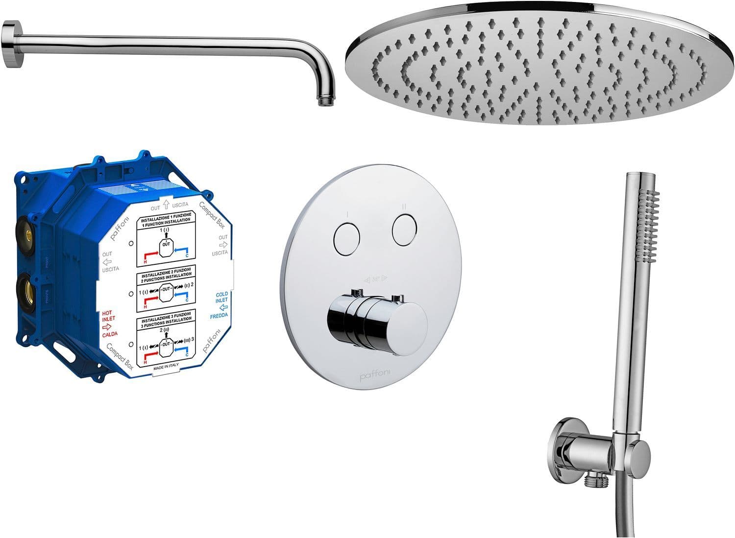 INBOUW DOUCHECOMBINATIE MET HOOFDDOUCHE INCL.INBOUWTHERMOSTAAT+BADSET NORDICA COMFORT CHROOM