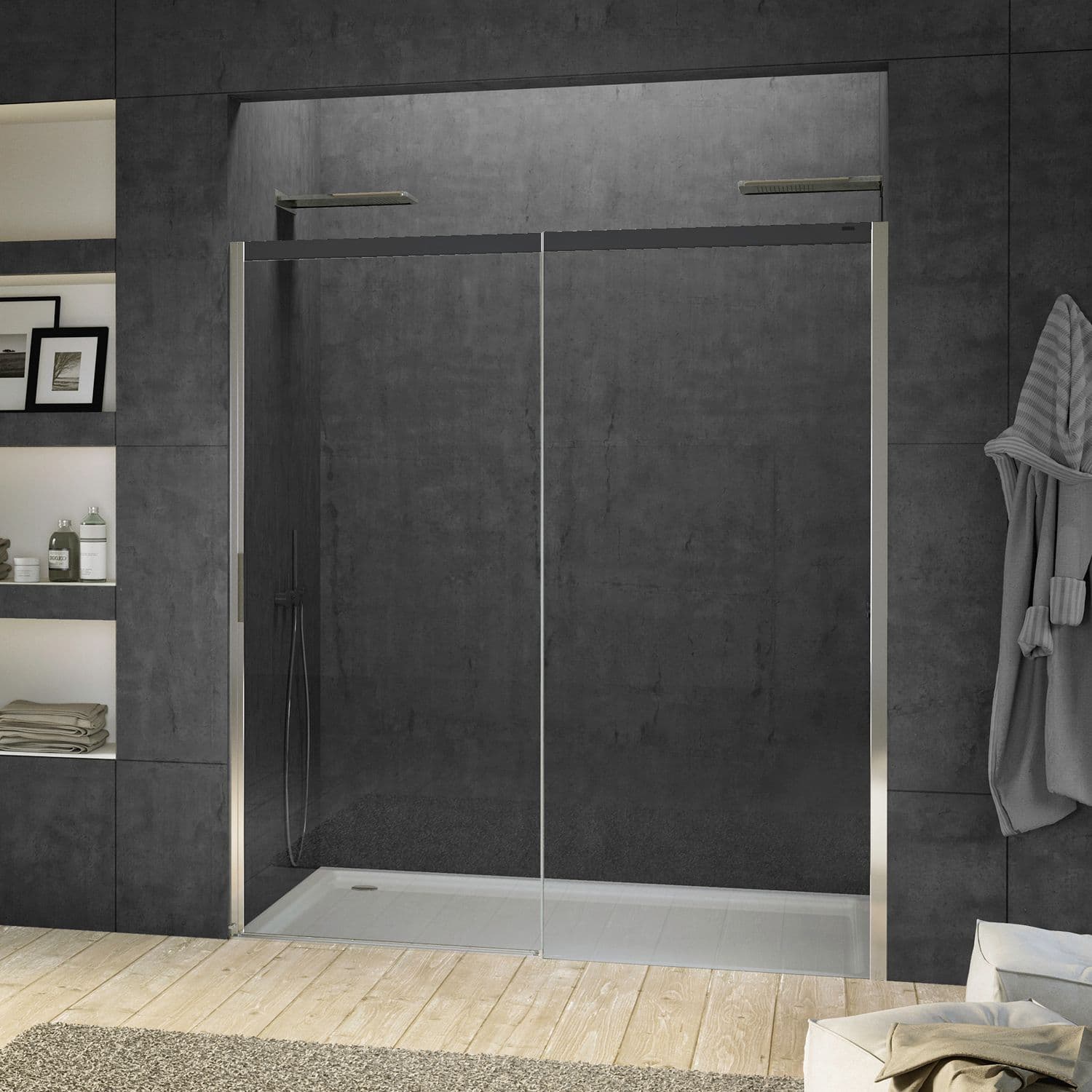 SCHUIFDEUR NIS SUITE 1760-1795 H2000 RECHTS NANOTEC SOFTCLOSE ZWART- CHROOM/HELDER