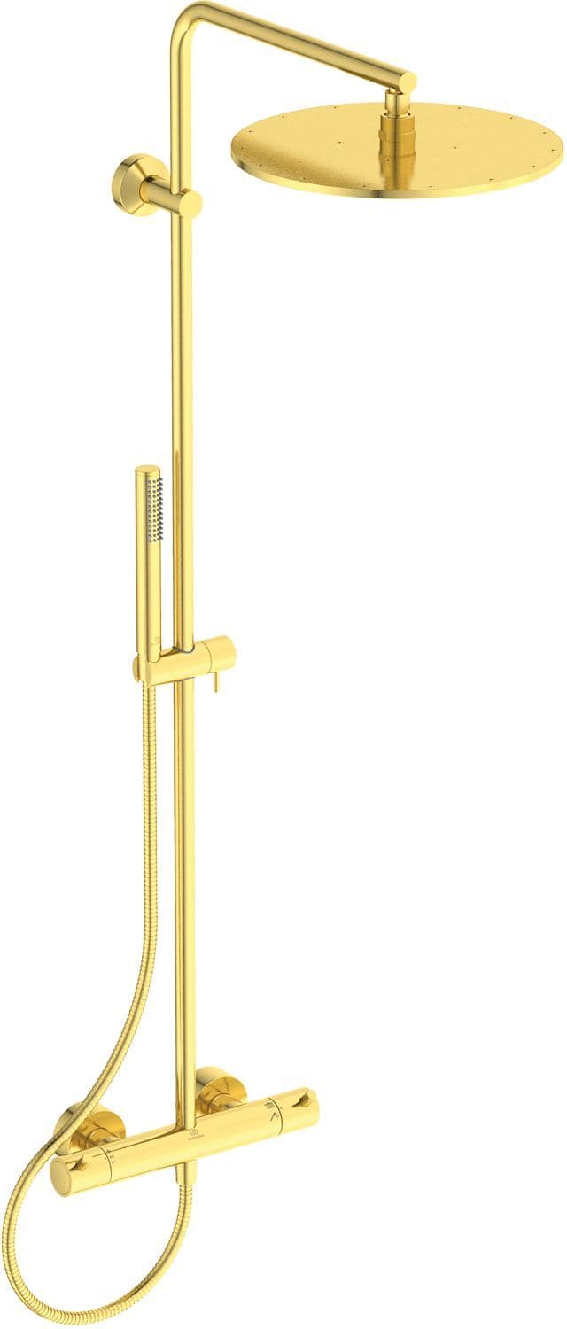 Colonne de douche+ thermostat joy Ideal thermosaat diametre 300MM brushed gold 12 litre/minute