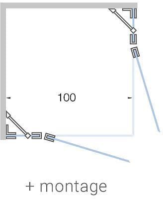 DRAAIDEUR MET VAST DEEL HOEKINSTAP CLOSE TOT 100CM H200CM TIMELESS-MAT ZWART+ MONTAGE