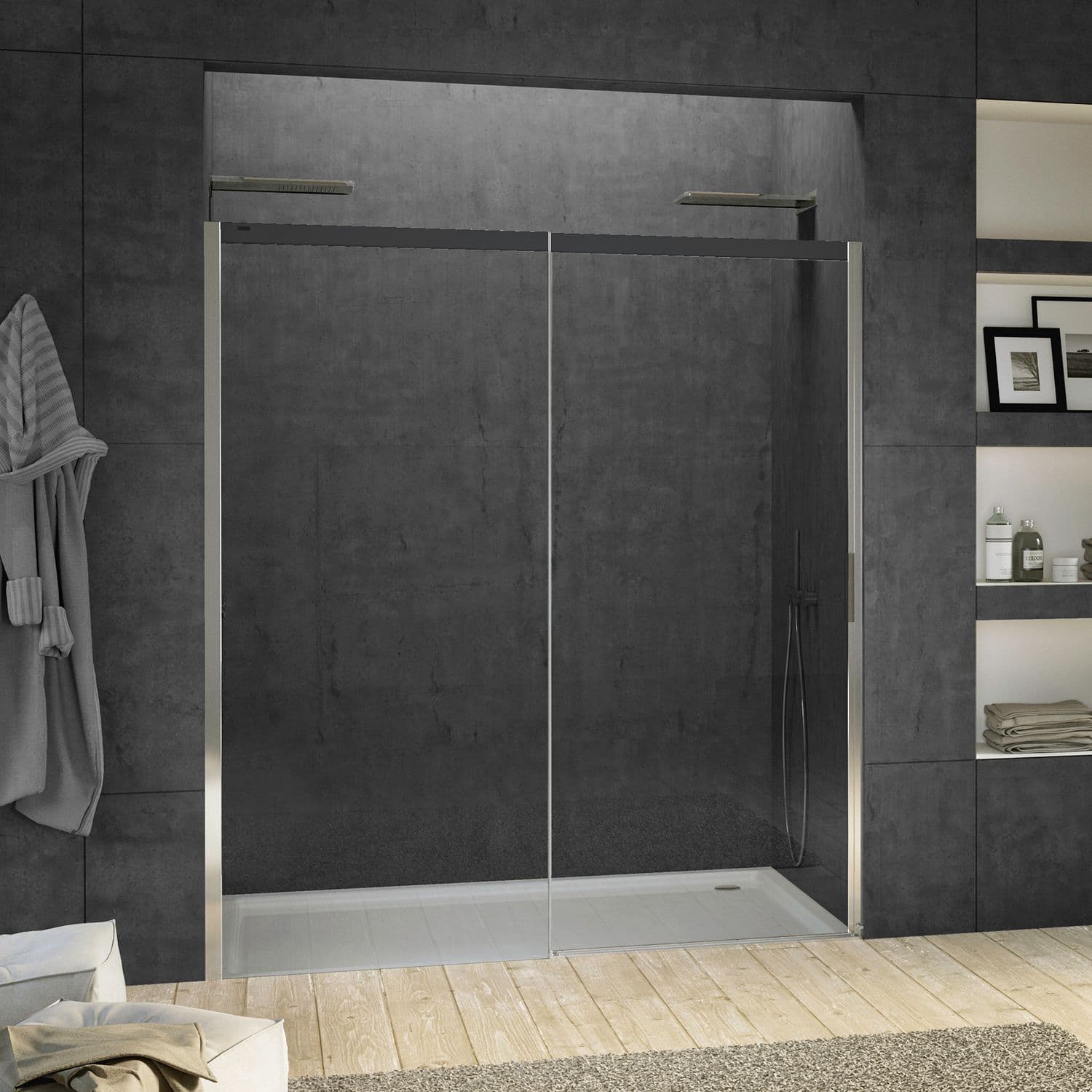 SCHUIFDEUR NIS SUITE 1660-1695 H2000 LINKS NANOTEC SOFTCLOSE ZWART-CHROOM/HELDER