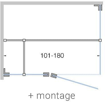 Draaideur met vast deel+ zijpaneel close tot 180CM H200CM satijn-inox mat+ montage